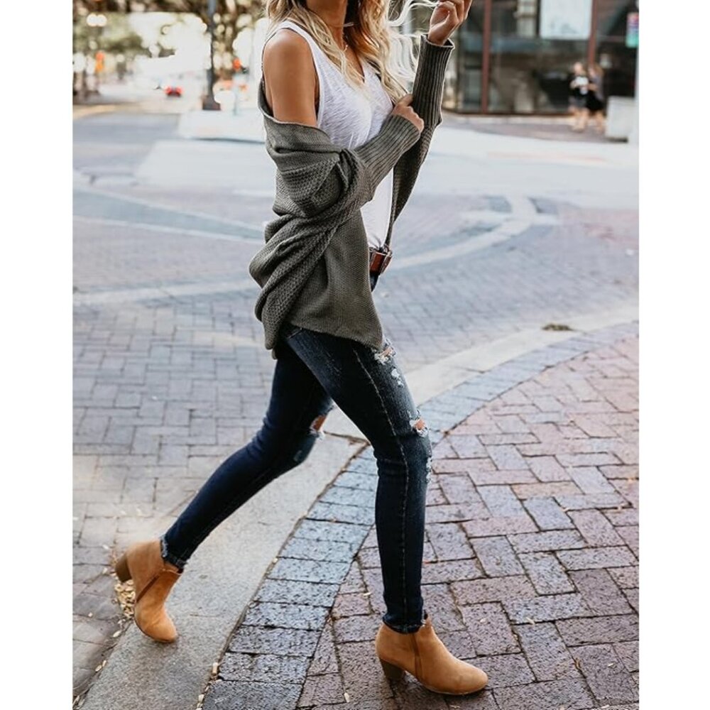 Knitted Draped Batwing Sleeve Open Front Loose Fit Winter Sweater Cardigan